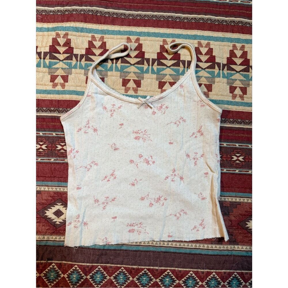 Brandy Melville Cream Cami with Pink Floral Print small